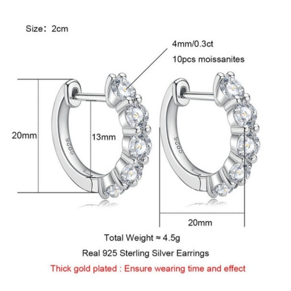 Certified 3ct.Moissanite Small Diamond Huggie Hoop  18 White Gold Plated - Picture 10 of 12